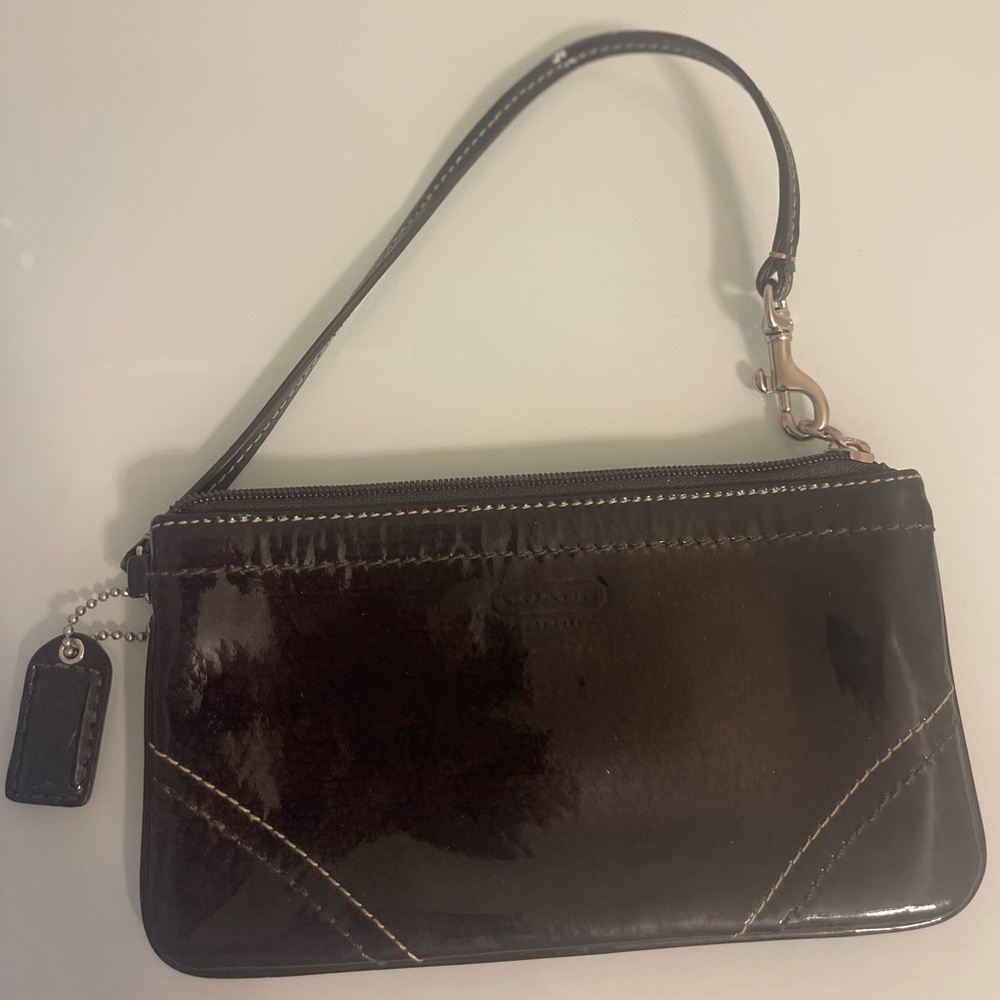 Coach Dark Brown Patent Leather Wristlet